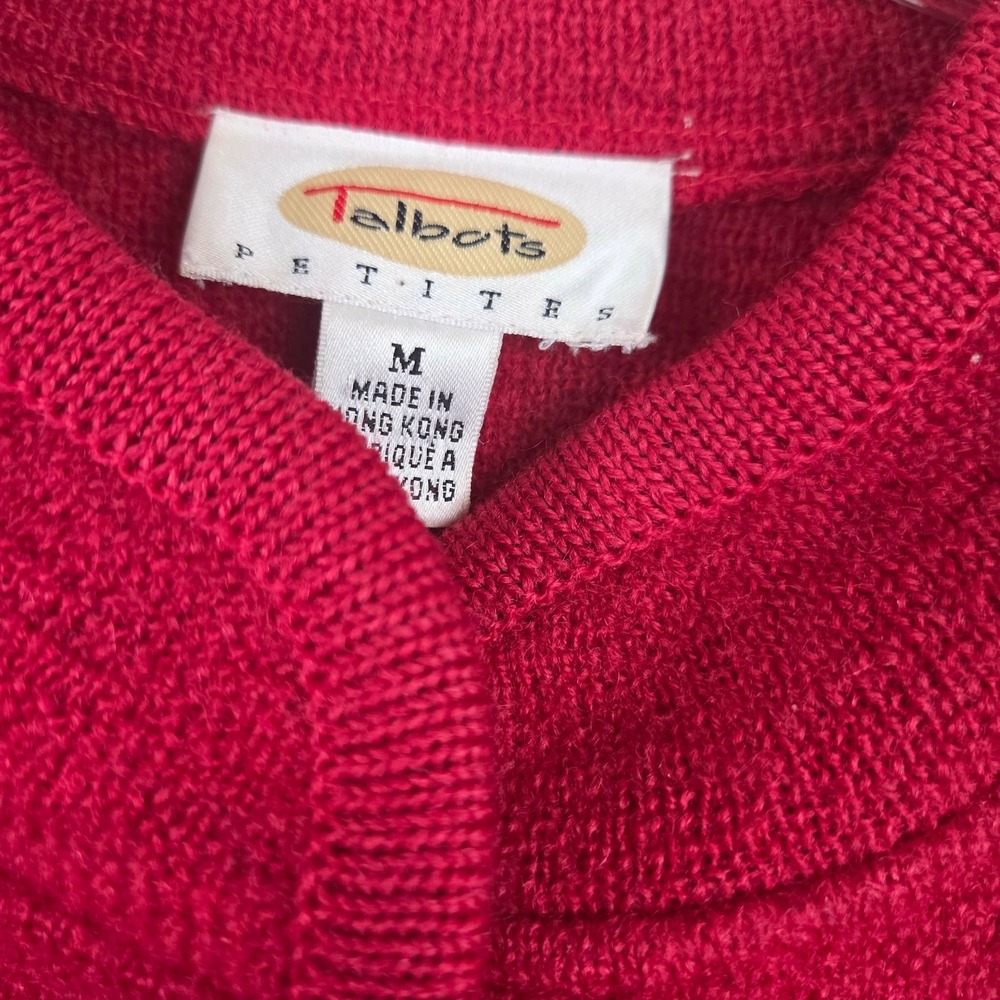 Talbots Petites Red 100% Wool Button Front Cardigan Sweater Jacket Women Medium - Picture 4 of 10